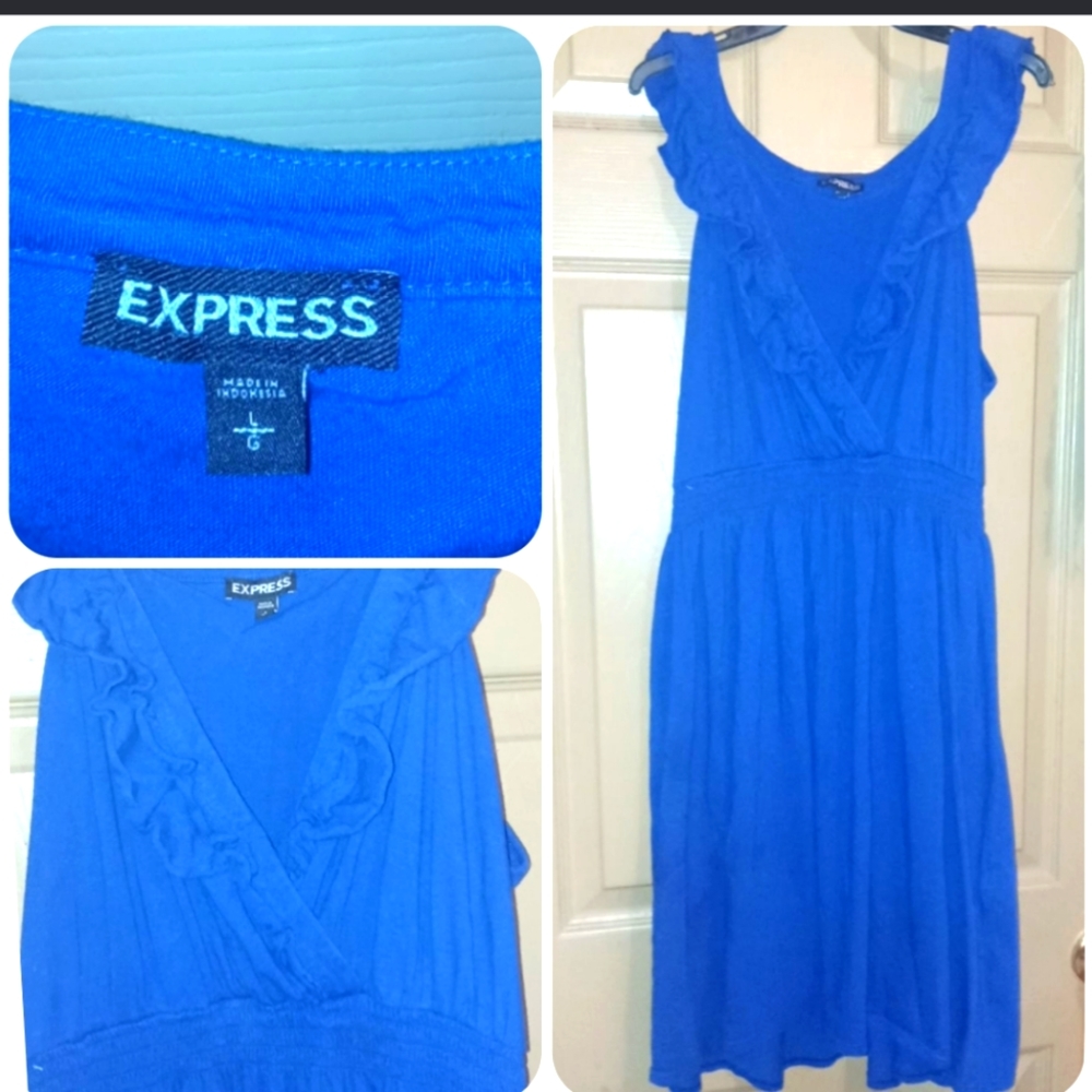 A blue Express dress, size is Large.
